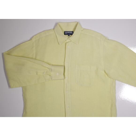Vilebrequin Neon Yellow Button Up 100% Linen Shirt Medium - Picture 3 of 7